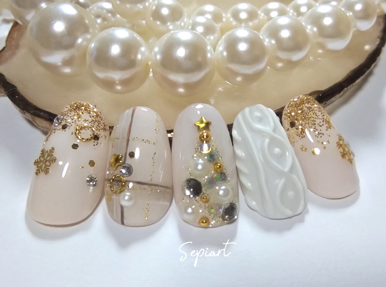 ☑︎ai ネイルチップ　ニュアンス　オーダー　クリスマス peach to