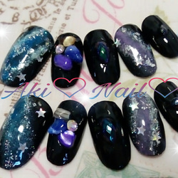 ジェルネイルチップ☆ギャラクシーネイル〜さざれ石×ラメ&星