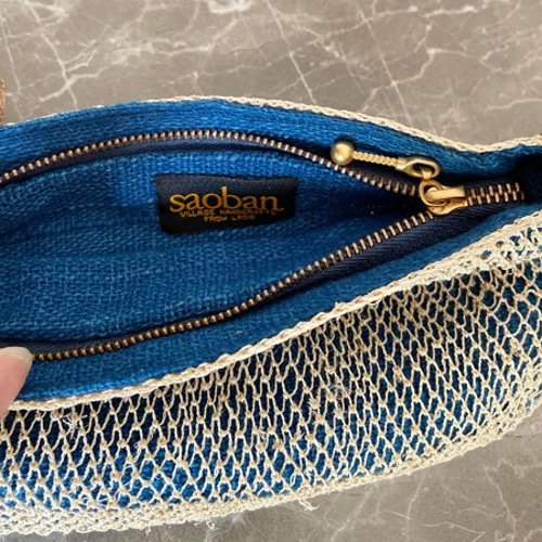 葛 ラオス原産Saoban（サオバン）・ 葛糸 編みポーチ【葛糸＆コットン
