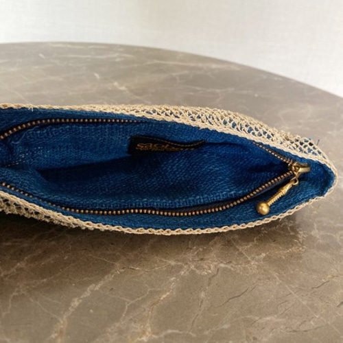 葛 ラオス原産Saoban（サオバン）・ 葛糸 編みポーチ【葛糸＆コットン