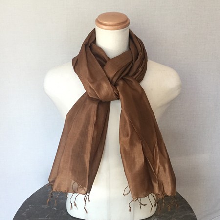 フェアトレード　着物ストール　シルクストール　シルク　カンボジアシルクストール◆ブラウン
