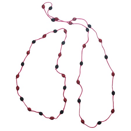 フェアトレード　金属アレルギー　軽い　シルクネックレスカンボジアシルクネックレス◆レッドブラック（M）