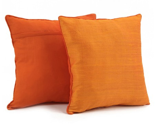 オレンジチェック×2枚　クッションカバー オレンジ系 ストライプ柄 合皮クッションカバー 45×45㎝ ファスナー付