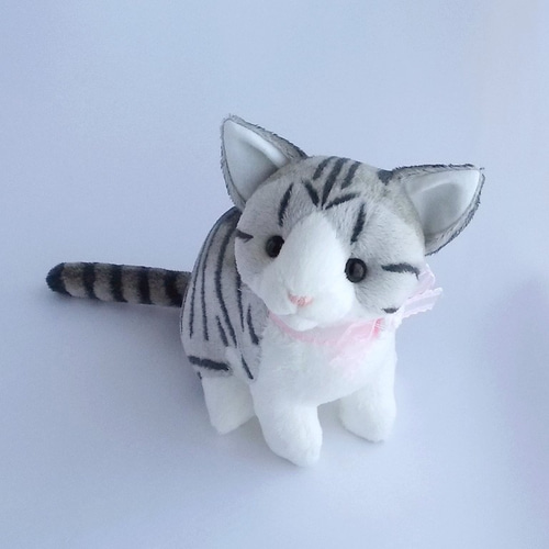 猫ぬいぐるみ「ねこにゃ」サバトラ白 【受注製作】 ぬいぐるみ