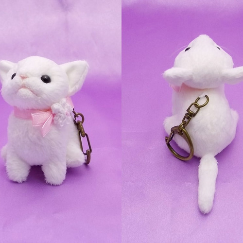 ぬいぐるみキーホルダー「ちびにゃ」白猫 【受注製作
