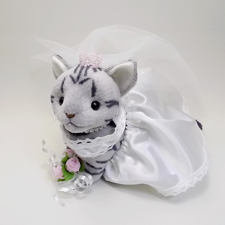 ウェディングキャット新婦・アメショシルバー / ウェルカムキャット / 猫のウェルカムドール  【受注製作】