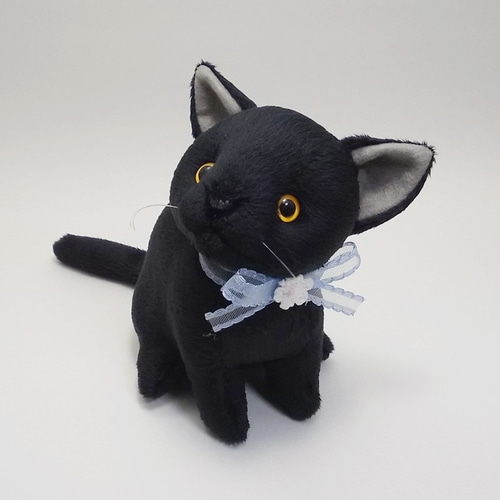 黒猫ハンドメイドぬいぐるみ　蓄光ガラス　ネコ　ねこアートドール 猫ぬいぐるみ「ねこにゃCE」黒猫 【受注製作】 ぬいぐるみ