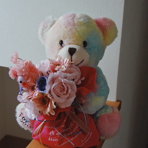 くまのぬいぐるみ 花束付き レインボー Creema限定 ポイント11倍