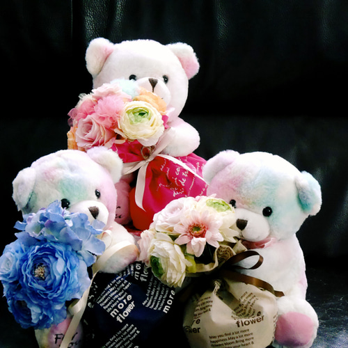 くまのぬいぐるみ 花束付き レインボー Creema限定 ポイント11倍