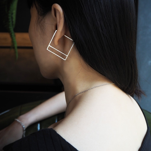 square a earring_方框a耳骨環 925銀 設計師 沒耳洞 耳環 耳夾 第1張的照片