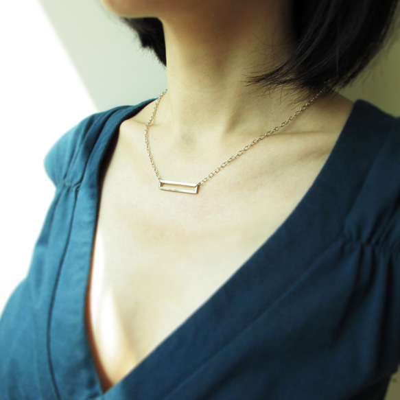 mittag NL421 rectangle necklace_矩框項鍊 925純銀 限量 設計師手做 附品牌原木珠寶盒 第2張的照片