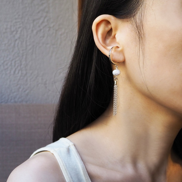 pearl tassel earring_珍珠流蘇耳骨環 mittag 925銀 限量 設計師 訂製 珠寶 第3張的照片