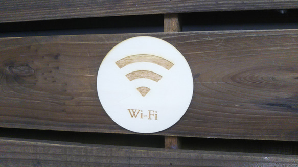 木製サインプレート 丸型 メッセージプレート ドアプレート Wi-Fi 2枚目の画像