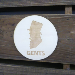 木製サインプレート 丸型 メッセージプレート ドアプレート シルエット 男性専用 GENTS 2枚目の画像