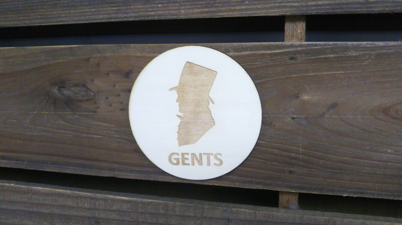 木製サインプレート 丸型 メッセージプレート ドアプレート シルエット 男性専用 GENTS 2枚目の画像