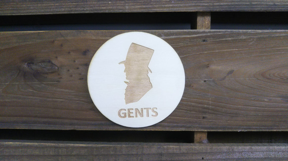 木製サインプレート 丸型 メッセージプレート ドアプレート シルエット 男性専用 GENTS 3枚目の画像