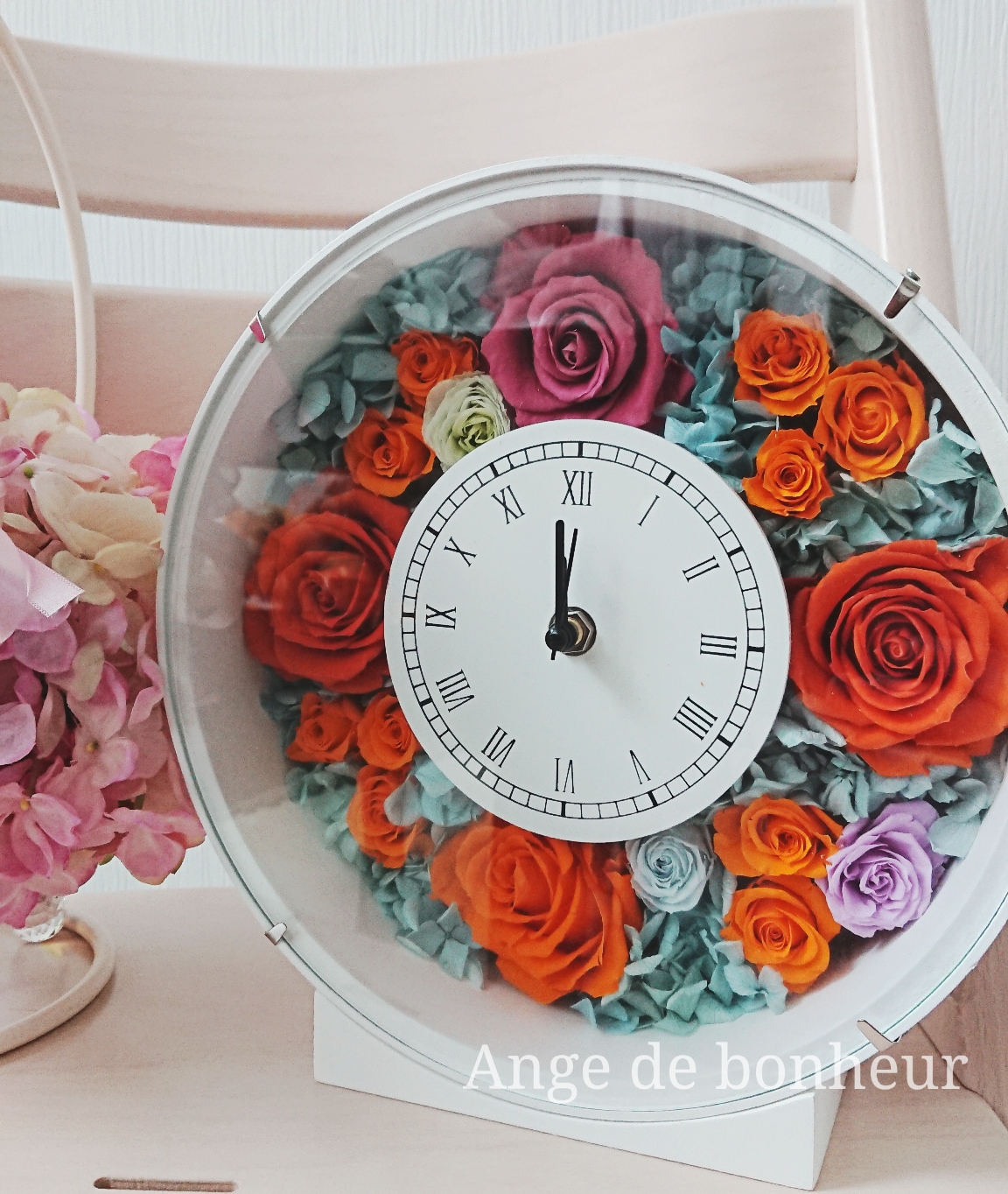 【母の日】【父の日】【ウェディングギフト】にぴったり♪のプリザ花時計