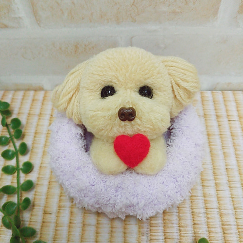 犬ポンポン トイプードル(ふわふわ丸形クッション、羊毛フェルトの