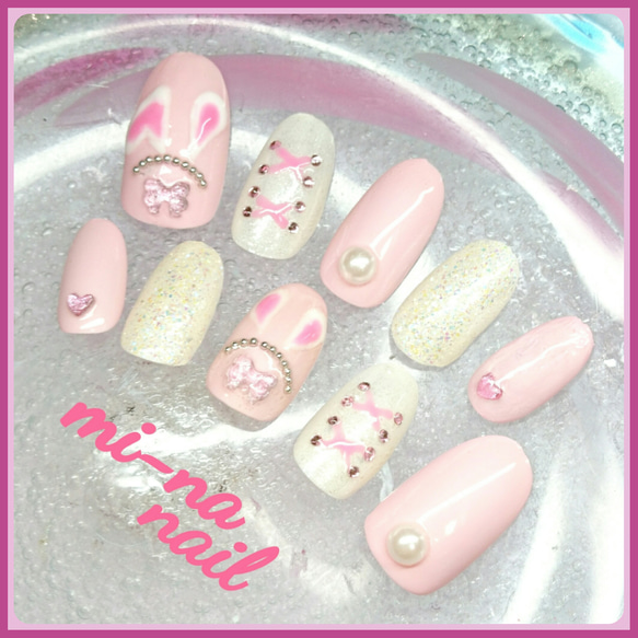 ネイルチップ♡うさ耳ネイル♡ゆめかわいい♡メルヘン♡ガーリー  