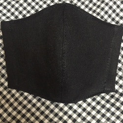ハンドメイド 布マスク 立体 大人用 上質黒リネン 2枚目の画像