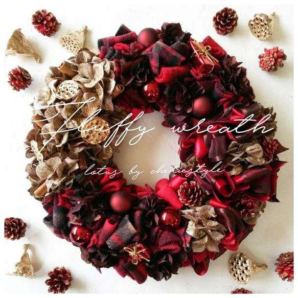 再販 2018 Christmas Fluffy wreath 30㎝ 受注制作(送料無料) 1枚目の画像