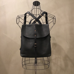 牛革フラップリュックSサイズ「ブラック」 2枚目の画像