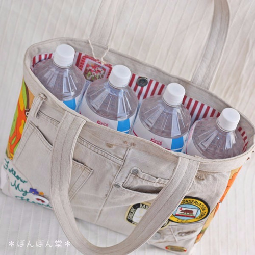 リメイクデニムワッペン＆刺繍バッグ トートバッグ ぼんぼん堂
