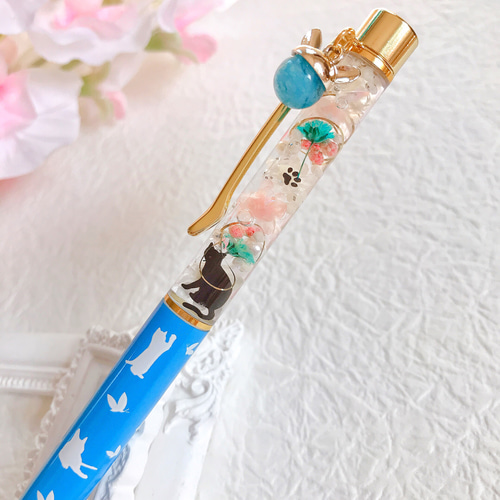 名入れ可☆猫ミミチャーム付☆替芯1本付】ハーバリウム