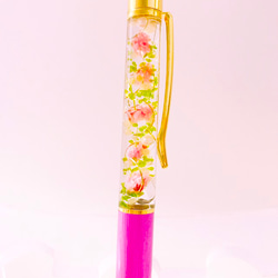【ラッピング無料】ハーバリウム ボールペン   桜色かすみ草とリーフ 3枚目の画像
