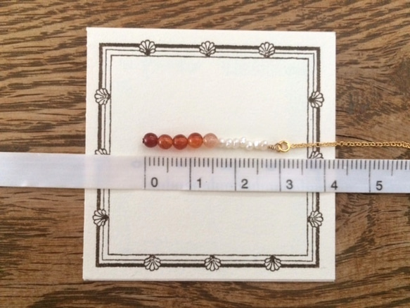 14kgf カーネリアン(グラデーション)と淡水パールのバーピアス イヤリング 4枚目の画像
