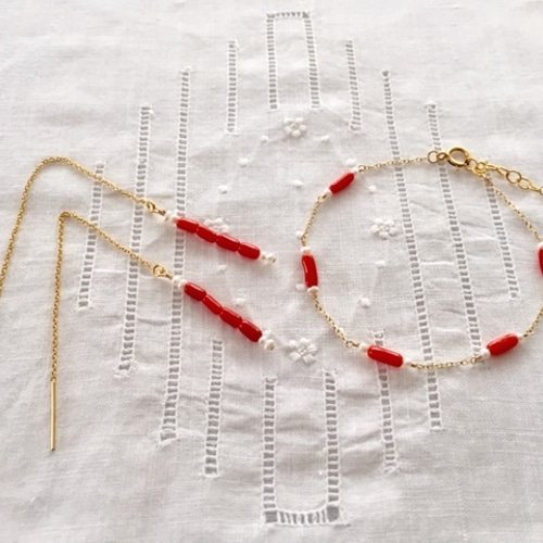 f*i様 天然❣️赤珊瑚編み込みブレスレット 赤珊瑚 ブレスレット」の