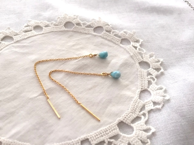 ＊14kgf ラリマー 小粒ドロップのアメリカンピアス イヤリング