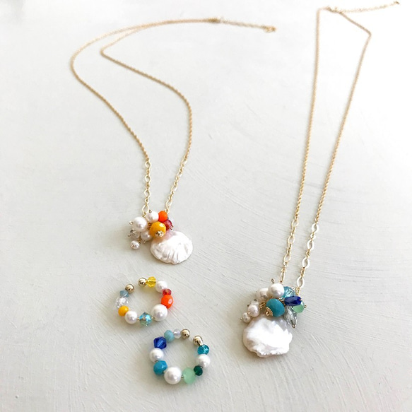 14KGF: KESHI Pearl Summer Necklace(+Earcuff) set -ﾈｯｸﾚｽｾｯﾄ 1枚目の画像