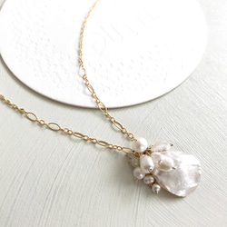 即納【Creema限定】14KGF: KESHI Pearl HANABIRA Necklace -ﾈｯｸﾚｽ 3枚目の画像