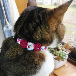【受注製作】真っ赤なお花の猫ちゃん用首輪セット　その２ 3枚目の画像