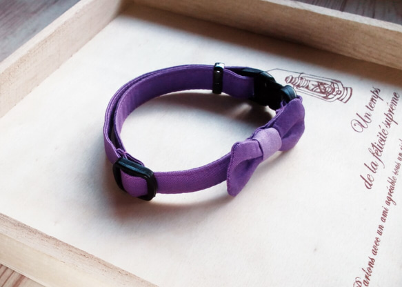 【受注製作】くすみカラーのリボンの猫ちゃん用首輪　紫色 3枚目の画像