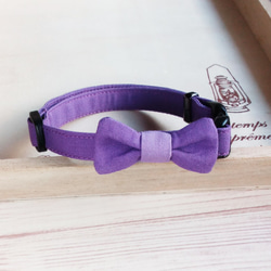 【受注製作】くすみカラーのリボンの猫ちゃん用首輪　紫色 4枚目の画像