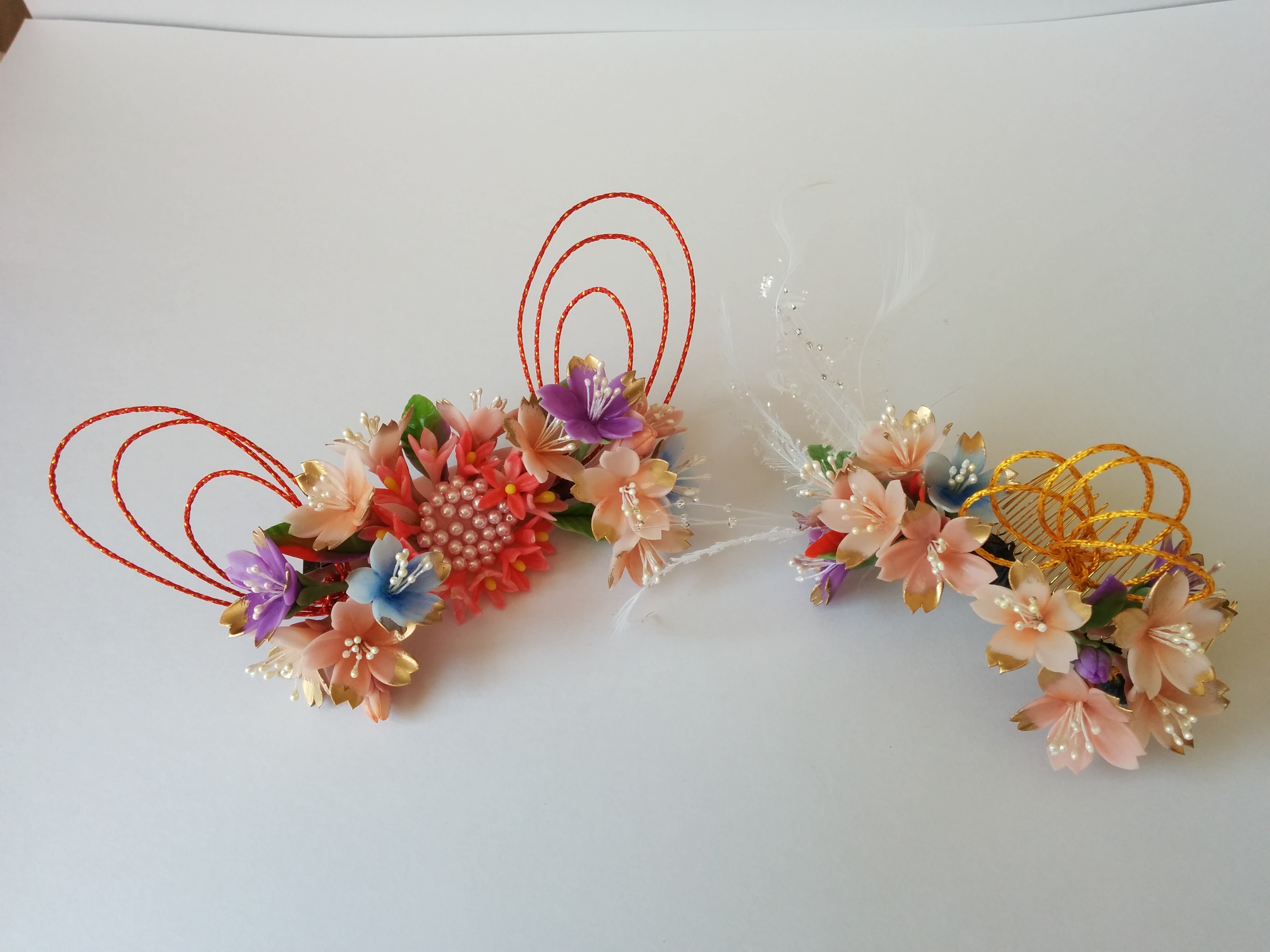 樹脂粘土　和装髪飾り　卒業式袴　成人式