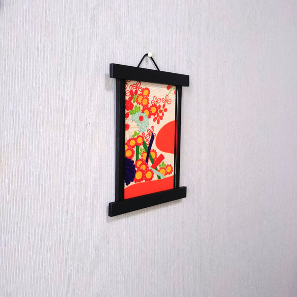壁掛け　和風 かべ飾り　古布・小花　NO.22 2枚目の画像