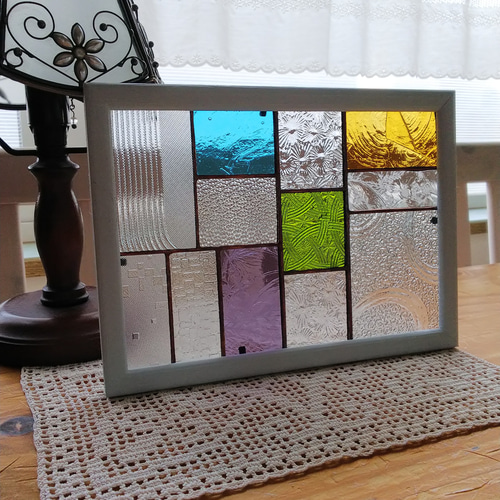 ステンドグラス パネル 昭和レトロ クリア+4* その他アート ステンド