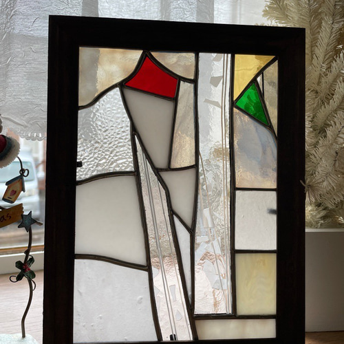 ステンドグラス　パネル　モザイクアート　雪景色 ステンドグラス パネル モザイクアート 雪景色 受注制作】ガラス