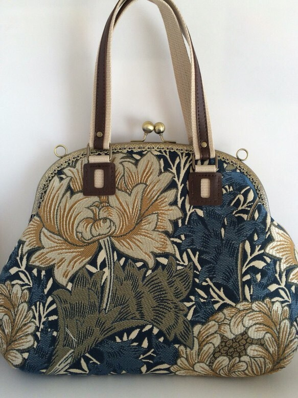 D ウィリアムモリス クリサンティマム がま口バック ハンドバッグ 小鳥  