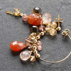 橙色棕色太陽石和帝王黃玉，紅柱石的不對稱圈狀耳環（可更換耳環） 第10張的照片
