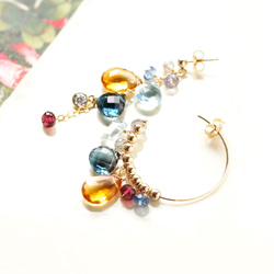 Navy Mustard ☆ Brandy Citrine and London Blue Topaz 不對稱圈形耳環（耳環不可 第2張的照片