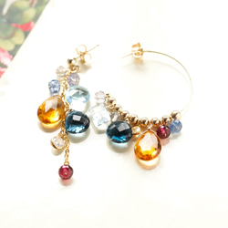 Navy Mustard ☆ Brandy Citrine and London Blue Topaz 不對稱圈形耳環（耳環不可 第3張的照片