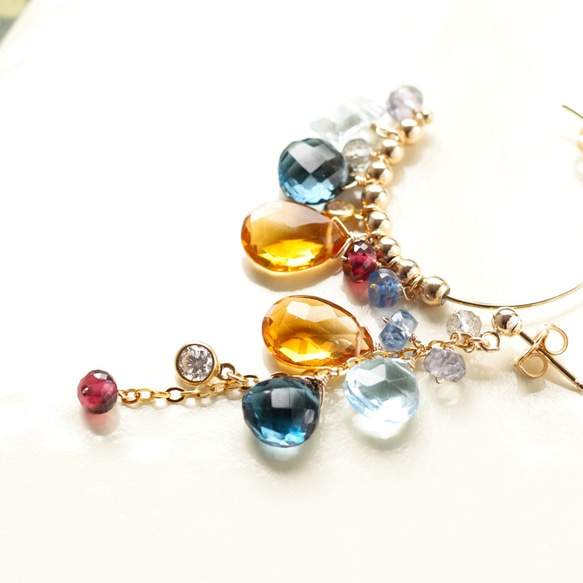 Navy Mustard ☆ Brandy Citrine and London Blue Topaz 不對稱圈形耳環（耳環不可 第4張的照片