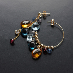 Navy Mustard ☆ Brandy Citrine and London Blue Topaz 不對稱圈形耳環（耳環不可 第6張的照片