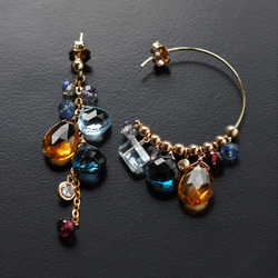 Navy Mustard ☆ Brandy Citrine and London Blue Topaz 不對稱圈形耳環（耳環不可 第8張的照片