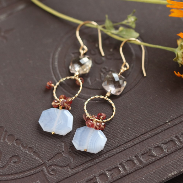耳環享受初夏的色彩 7 藍色蕾絲瑪瑙花色耳環（耳環可更換） 第2張的照片
