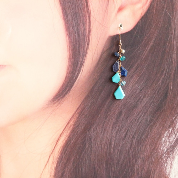 夜空藍耳環☆睡美人綠松石、青金石、坦桑石（耳環可換） 第5張的照片